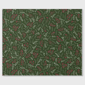 農家の暗緑色の赤い素朴な葉のパターン ラッピングペーパー (フラット)