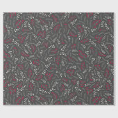 農家の木炭の灰色の赤い素朴な葉のパターン ラッピングペーパー (フラット)