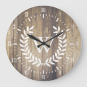 農家の木製白い数字のモノグラムの月桂樹 ラージ壁時計 (正面)