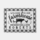 農家の歓迎された黒いバッファローの点検の格子縞牛 ドアマット (正面)