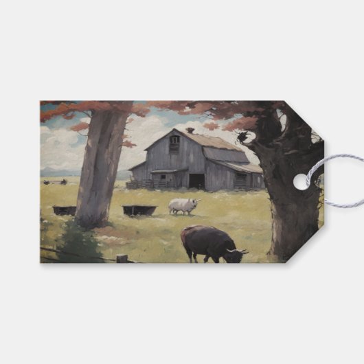 農家の水彩包み紙シート ギフトタグ (正面(横))