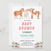 農家の牛馬羊のベビーシャワーパーティー 招待状 (正面)