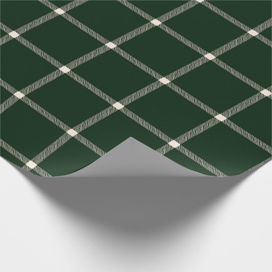 農家の田舎の手で引いた格子模様の濃い松の緑 ラッピングペーパー (角)