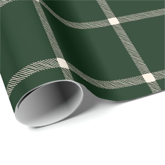 農家の田舎の手で引いた格子模様の濃い松の緑 ラッピングペーパー (ロールコーナー)