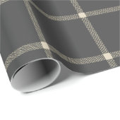 農家の田舎の手描き格子模様のクリーム濃い灰色 ラッピングペーパー (ロールコーナー)