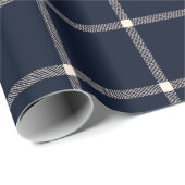 農家の田舎の手描き格子模様のクリーム濃い青 ラッピングペーパー (ロールコーナー)