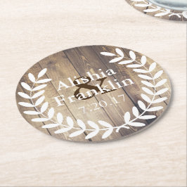 農家の白い月桂樹花嫁及び新郎の結婚式の日付 ラウンドペーパーコースター