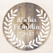 農家の白い月桂樹花嫁及び新郎の結婚式の日付 ラウンドペーパーコースター (正面)