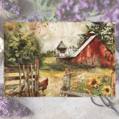 農家の納屋と鶏のデコパージュ 薄葉紙