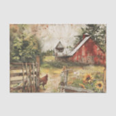 農家の納屋と鶏のデコパージュ 薄葉紙 (正面)