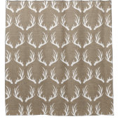 農家の素朴でフェイクなバーラップの白いシカの(雄ジカの)枝角 シャワーカーテン (正面)