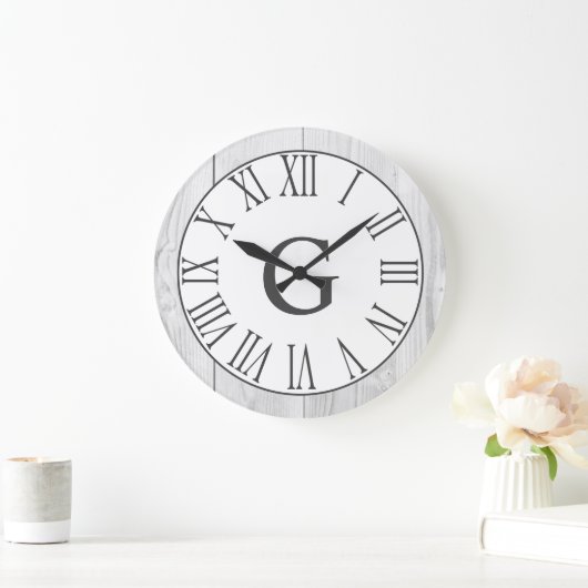 農家の素朴で白く及びフェイクで白い木製の数字 ラージ壁時計 (ホーム)