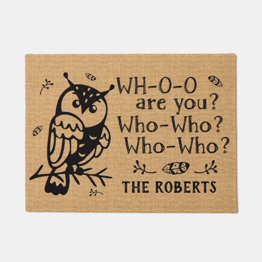 農家の素朴なバーラップのフクロウおもしろいでカスタムな農場 ドアマット (正面)