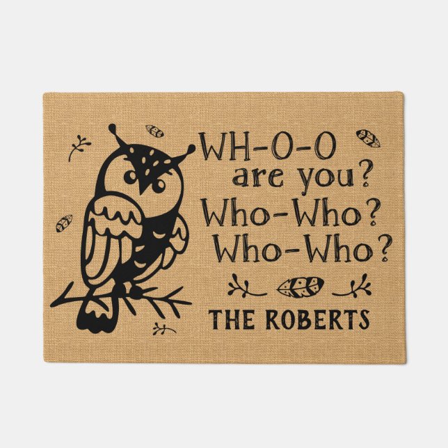 農家の素朴なバーラップのフクロウおもしろいでカスタムな農場 ドアマット (正面)