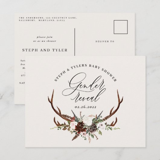 農家の素朴スタッフ性別が赤ちゃんシャワーを明かす 案内ポストカード (正面/裏面)