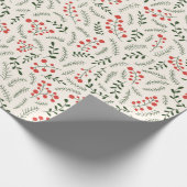 農家の緑の赤いクリームの葉のパターンかわいい ラッピングペーパー (角)
