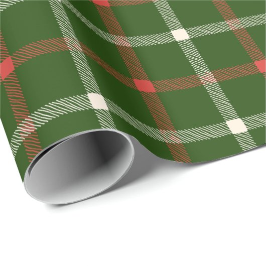 農家の緑の赤の白い手で引かれた格子柄 ラッピングペーパー (ロールコーナー)
