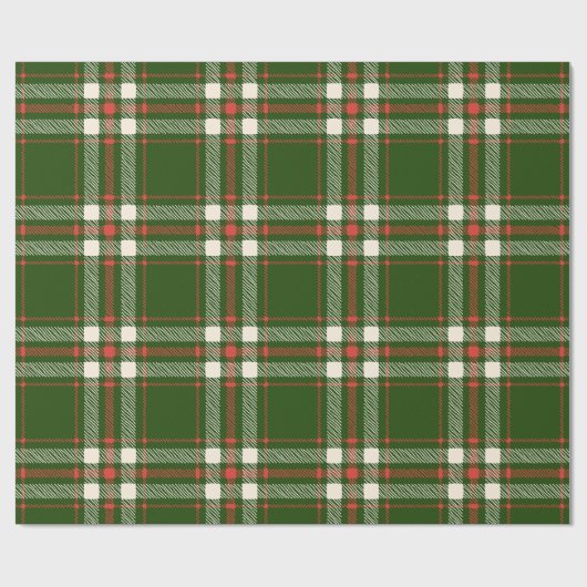 農家の緑の赤オフ白い格子柄かわいいクリスマス ラッピングペーパー (フラット)