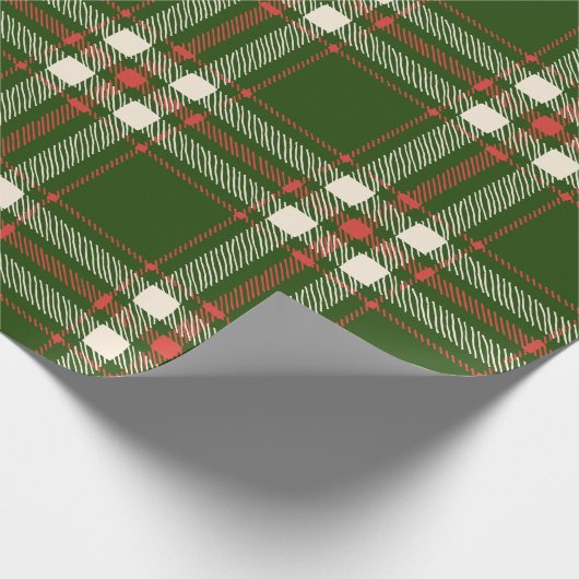 農家の緑の赤オフ白い格子柄かわいいクリスマス ラッピングペーパー (角)