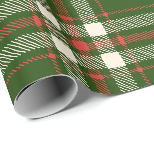 農家の緑の赤オフ白い格子柄かわいいクリスマス ラッピングペーパー (ロールコーナー)