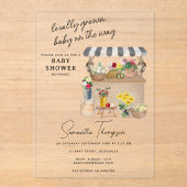 農家の花車スタンド市場のベビーシャワー アクリル招待状 (正面)