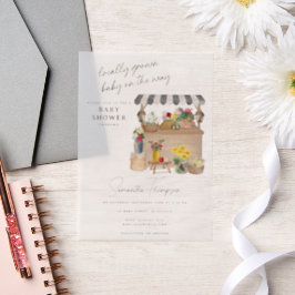 農家の花車スタンド市場のベビーシャワー ベラム紙招待状