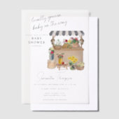 農家の花車スタンド市場のベビーシャワー ベラム紙招待状 (オフセット)