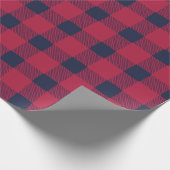 農家の赤と青の手で描かれたバッファローのプレイド ラッピングペーパー (角)