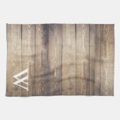 農家の軽い納屋の木製の板のモノグラム キッチンタオル (横)