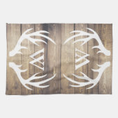 農家の軽い納屋の木製の板の(雄ジカの)枝角のモノグラム キッチンタオル (横)