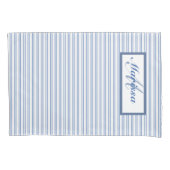 農家の青と白のチクストライプのキング 枕カバー (正面)