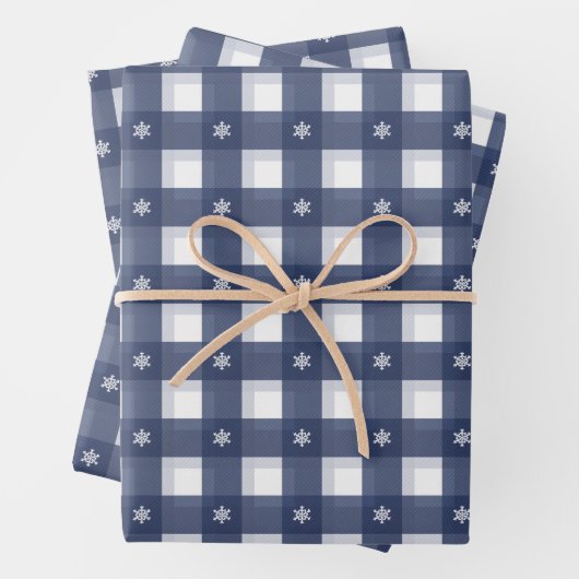 農家の青と白の雪片ジンガムプレイド ラッピングペーパーシート (インサイチュ)