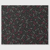 農家の黒い赤い白い素朴な葉のパターン ラッピングペーパー (フラット)