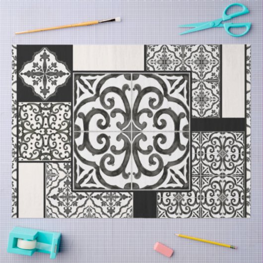 農家の黒と白のタイルパターンの切り離し 薄葉紙 (クラフト)