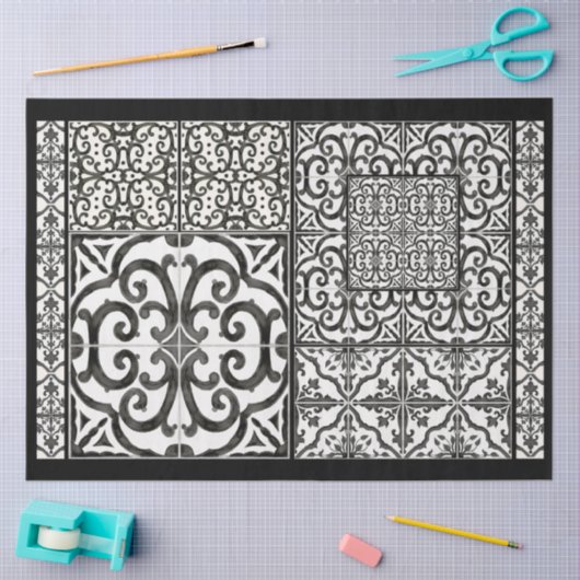 農家の黒と白のタイル家具のデコページ 薄葉紙 (クラフト)