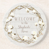 農家のShiplapの木製の小枝の綿のボールのリース コースター (正面)