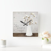 農家のShiplap木生きている単に水差しの綿 スクエア壁時計 (ホーム)