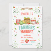 農家は育てられた野菜のフルーツの赤い女の子のパーティーを販売します 招待状 (正面)