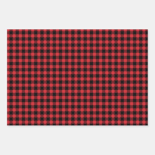 農家は赤い黒い田舎風の水牛のパターンを格子模様 ラッピングペーパーシート (正面3)