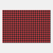農家は赤い黒い田舎風の水牛のパターンを格子模様 ラッピングペーパーシート (正面)