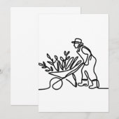 農家または庭師の線スケッチ サンキューカード (正面/裏面)