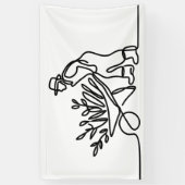 農家または庭師の線スケッチ 横断幕 (縦)