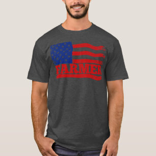 農家アメリカ国旗の魚釣り Tシャツ