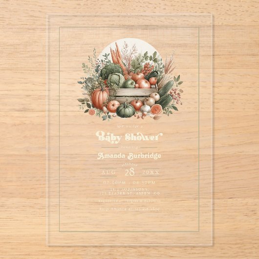 農家エレガント市場ベビーシャワー アクリル招待状 (正面)