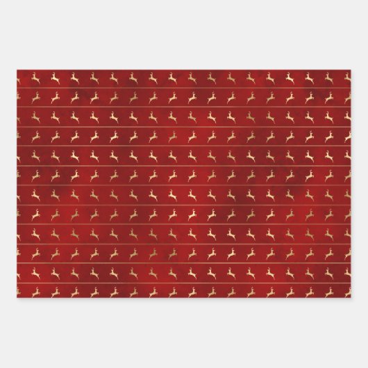 農家エレガント赤金ゴールド箔トナカイ模様 ラッピングペーパーシート (正面3)