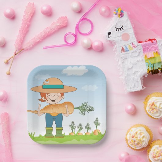 農家ガールと巨大なニンジン園芸家 ペーパープレート (パーティー)