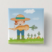 農家ガールと巨大なニンジン園芸家 缶バッジ (正面)