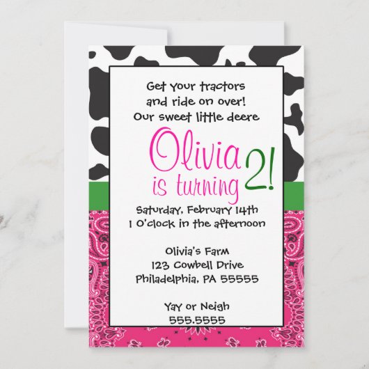 農家ガール刺激を受けた誕生日招待状 招待状 (正面)