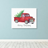 農家クリスマスウォーターカラーレッドトラック キャンバスプリント (インサイチュ (ウッドフロア))