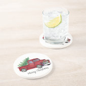 農家クリスマスウォーターカラーレッドトラック コースター (側面)